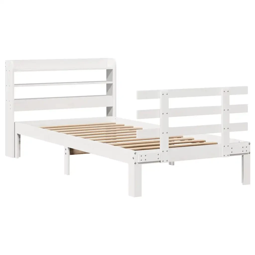 Letto singolo | Letto per adulti | Giroletto con Testiera Bianco 75x190 cm Legno Massello di Pino - Image 3