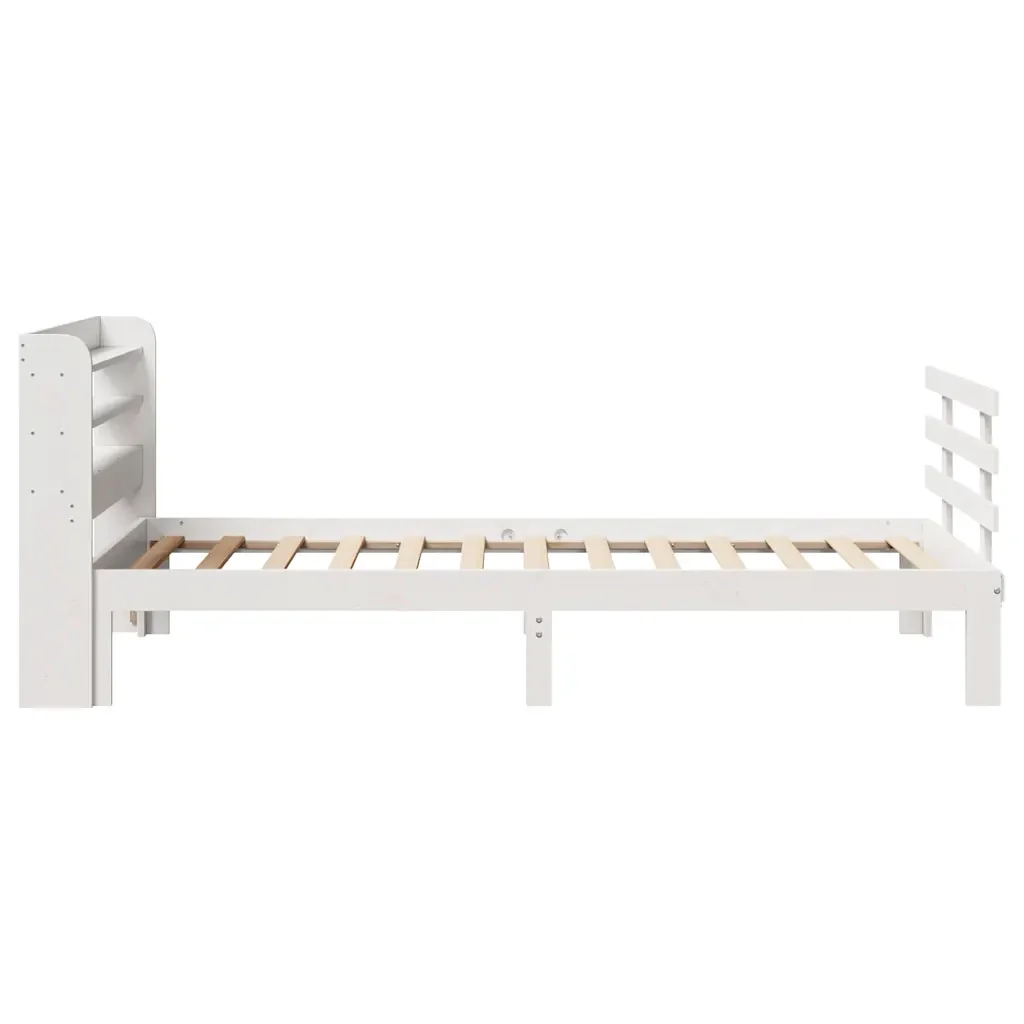 Letto singolo | Letto per adulti | Giroletto con Testiera Bianco 75x190 cm Legno Massello di Pino - Image 7
