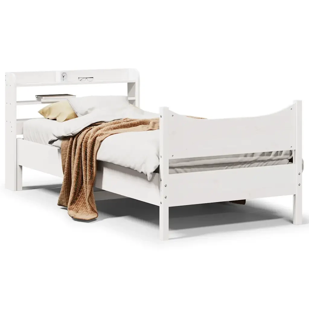 Letto singolo | Letto per adulti | Giroletto con Testiera Bianco 75x190 cm Legno Massello di Pino - Image 2