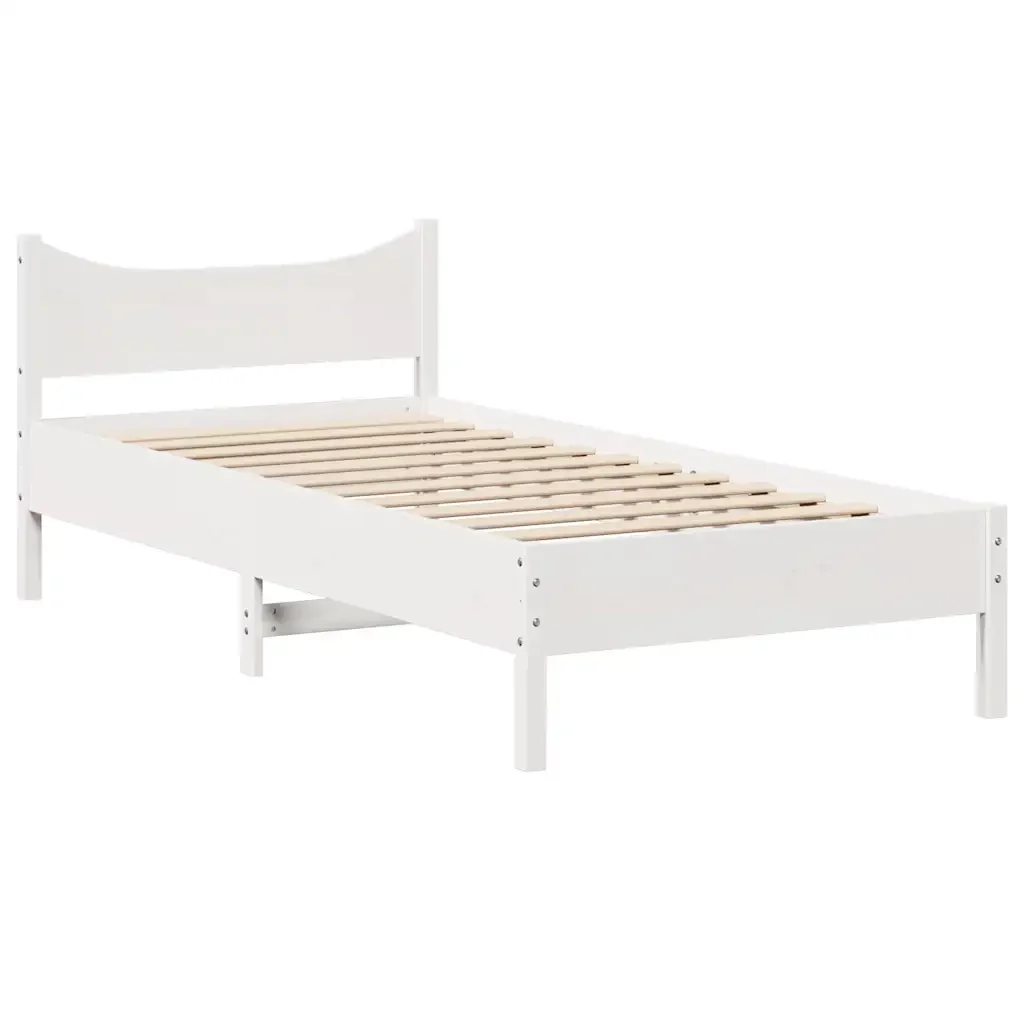 Letto singolo | Letto per adulti | Giroletto con Testiera Bianco 75x190 cm Legno Massello di Pino - Image 5