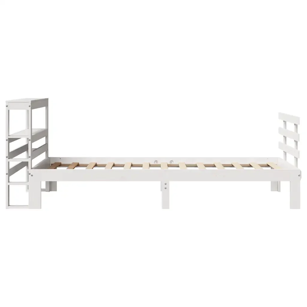Letto singolo | Letto per adulti | Giroletto con Testiera Bianco 75x190 cm Legno Massello di Pino - Image 7
