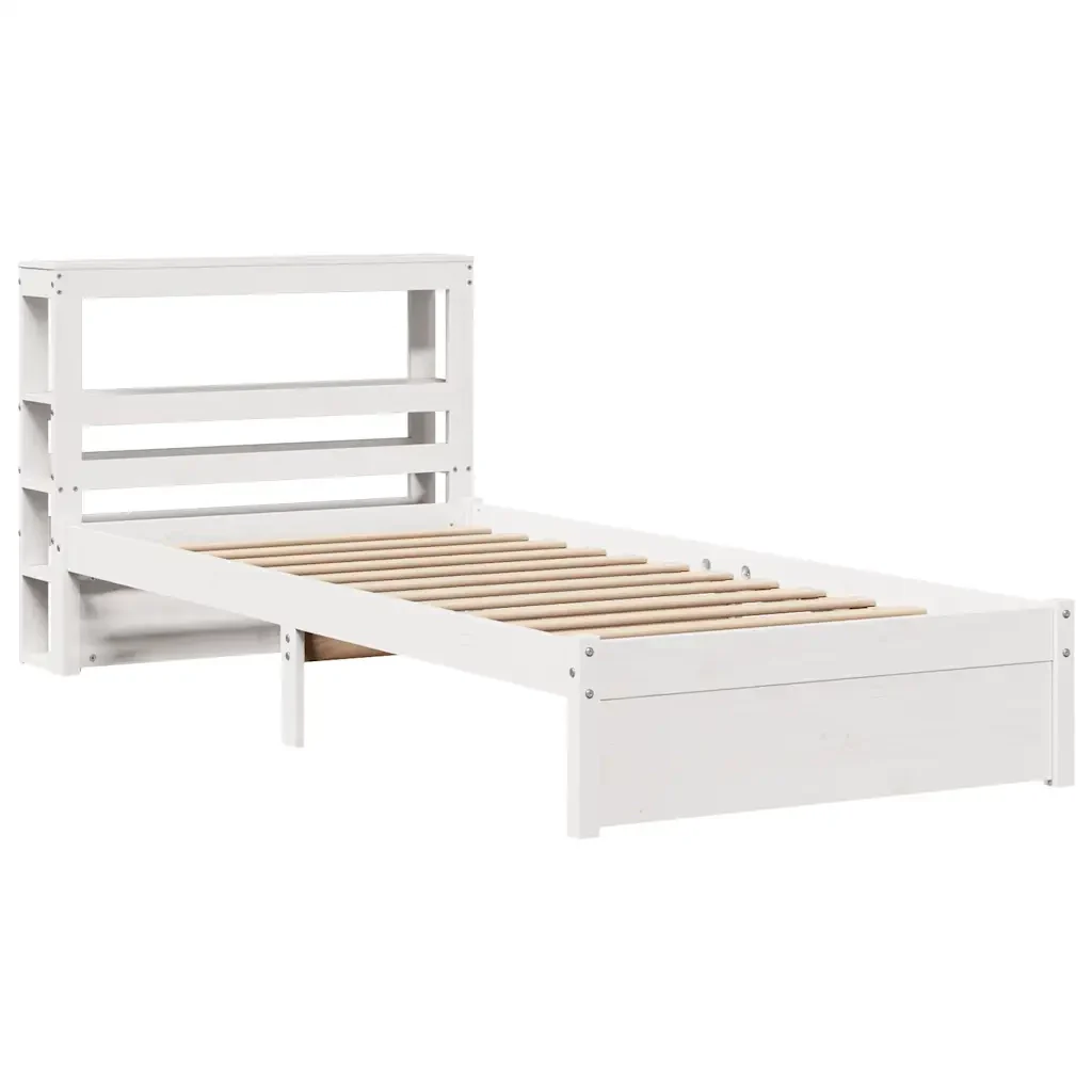 Letto singolo | Letto per adulti | Giroletto con Testiera Bianco 75x190 cm Legno Massello di Pino - Image 3