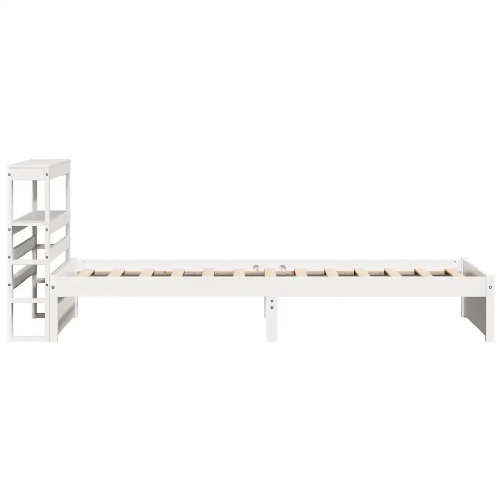 Letto singolo | Letto per adulti | Giroletto con Testiera Bianco 75x190 cm Legno Massello di Pino - Image 7