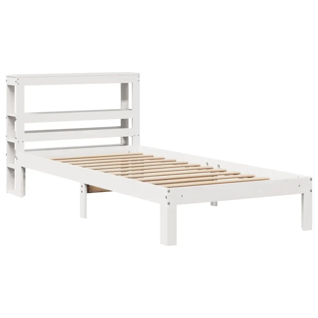 Letto singolo | Letto per adulti | Giroletto con Testiera Bianco 75x190 cm Legno Massello di Pino - Image 4