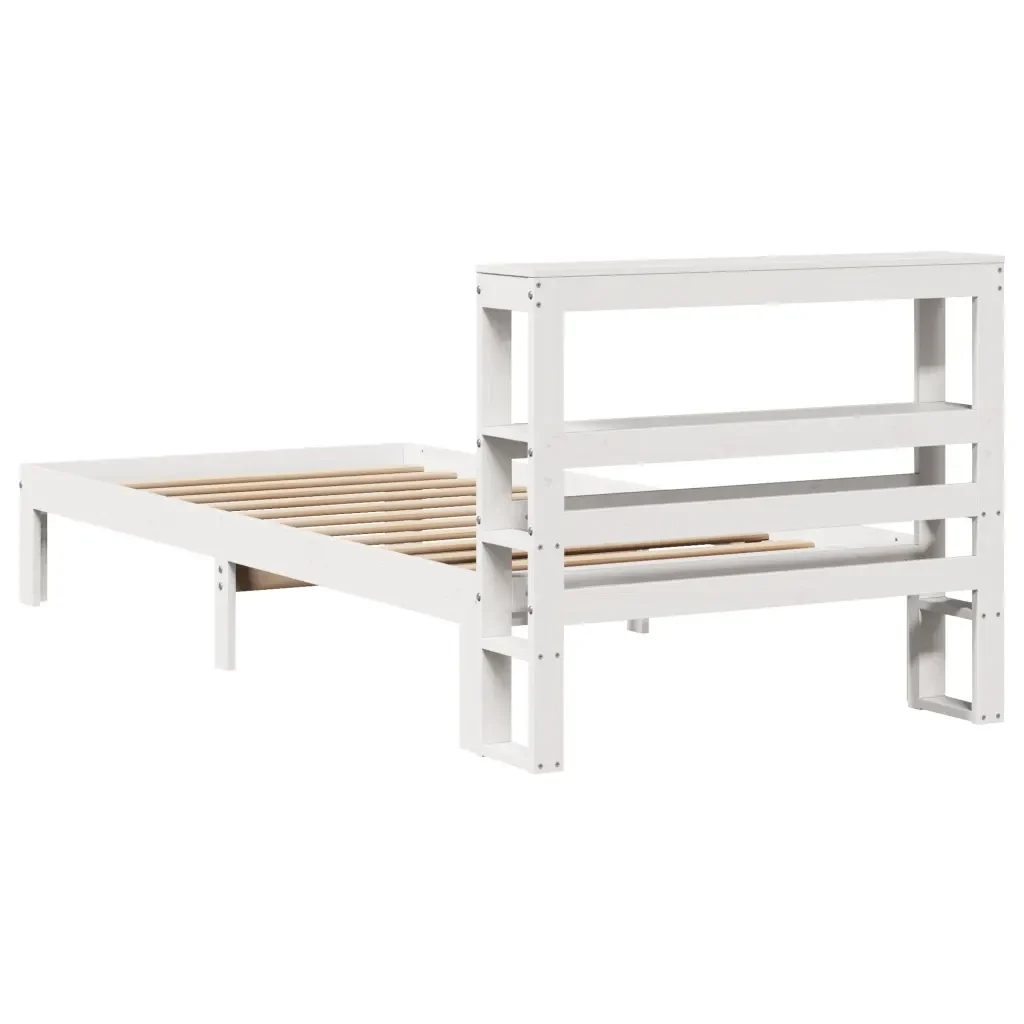 Letto singolo | Letto per adulti | Giroletto con Testiera Bianco 75x190 cm Legno Massello di Pino - Image 6