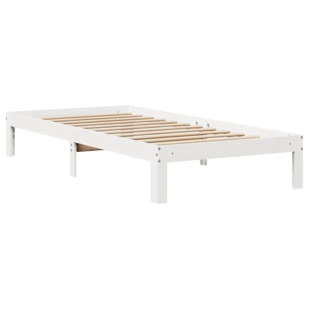 Letto singolo | Letto per adulti | Giroletto con Testiera Bianco 75x190 cm Legno Massello di Pino - Image 7