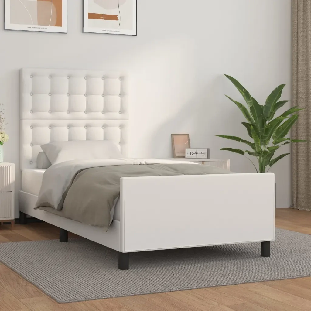 Letto singolo | Letto per adulti | Giroletto con Testiera Bianco 80x200 cm in Similpelle - Image 2