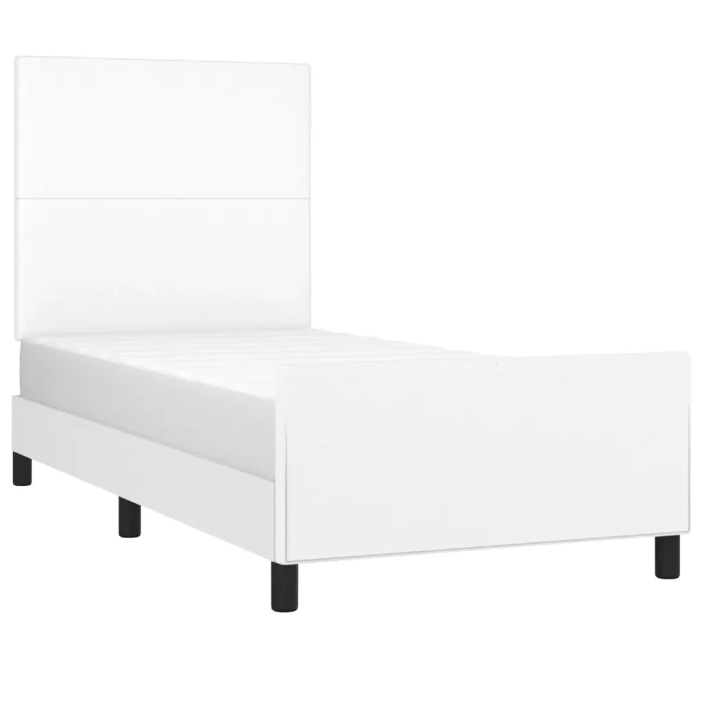 Letto singolo | Letto per adulti | Giroletto con Testiera Bianco 80x200 cm in Similpelle - Image 4