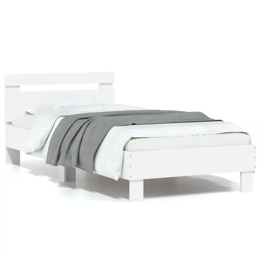 Letto singolo | Letto per adulti | Giroletto con Testiera Bianco 90x190 cm in Legno Multistrato
