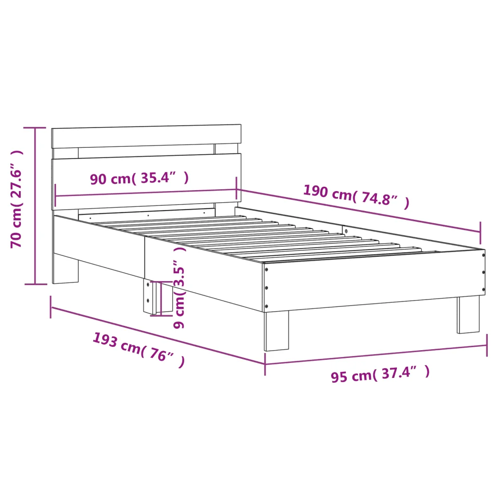 Letto singolo | Letto per adulti | Giroletto con Testiera Bianco 90x190 cm in Legno Multistrato - Image 10