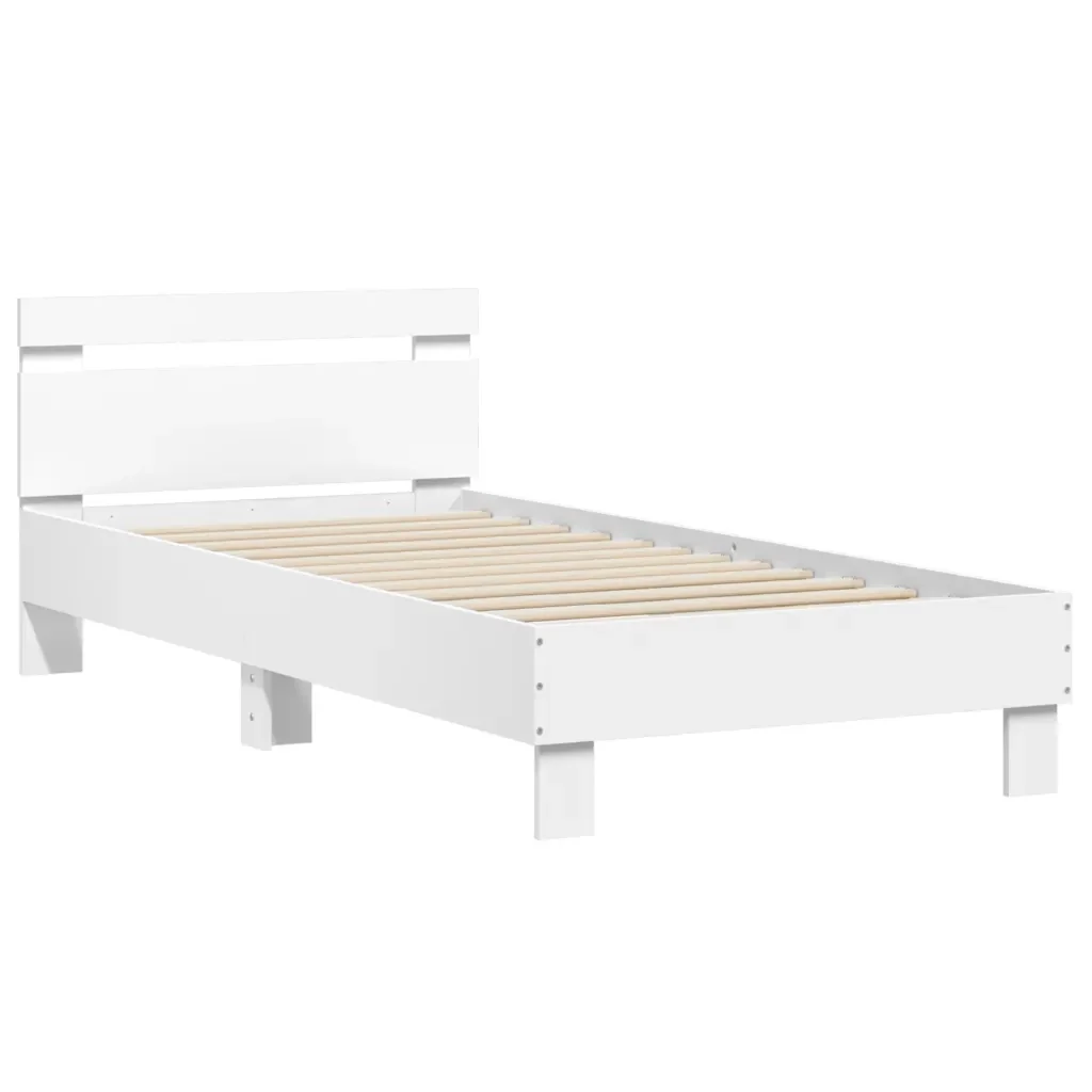 Letto singolo | Letto per adulti | Giroletto con Testiera Bianco 90x190 cm in Legno Multistrato - Image 3