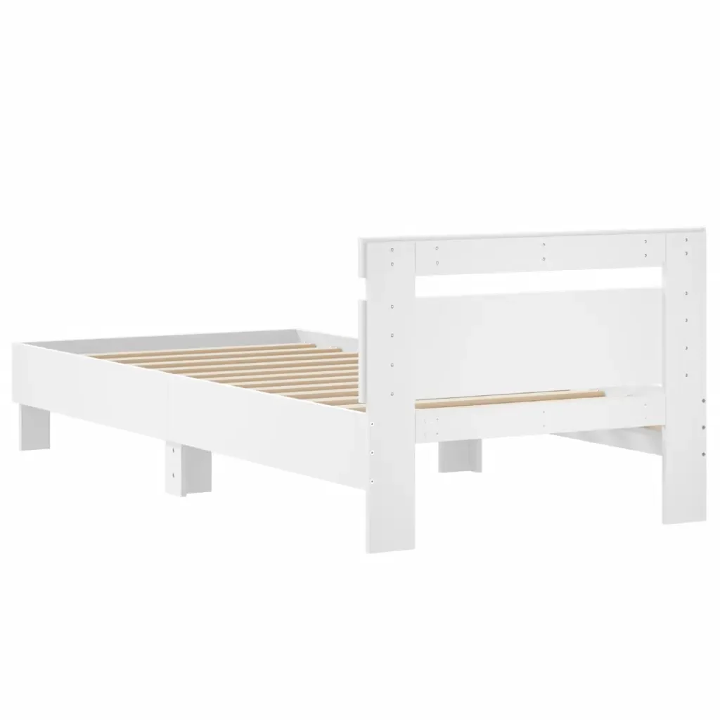 Letto singolo | Letto per adulti | Giroletto con Testiera Bianco 90x190 cm in Legno Multistrato - Image 7
