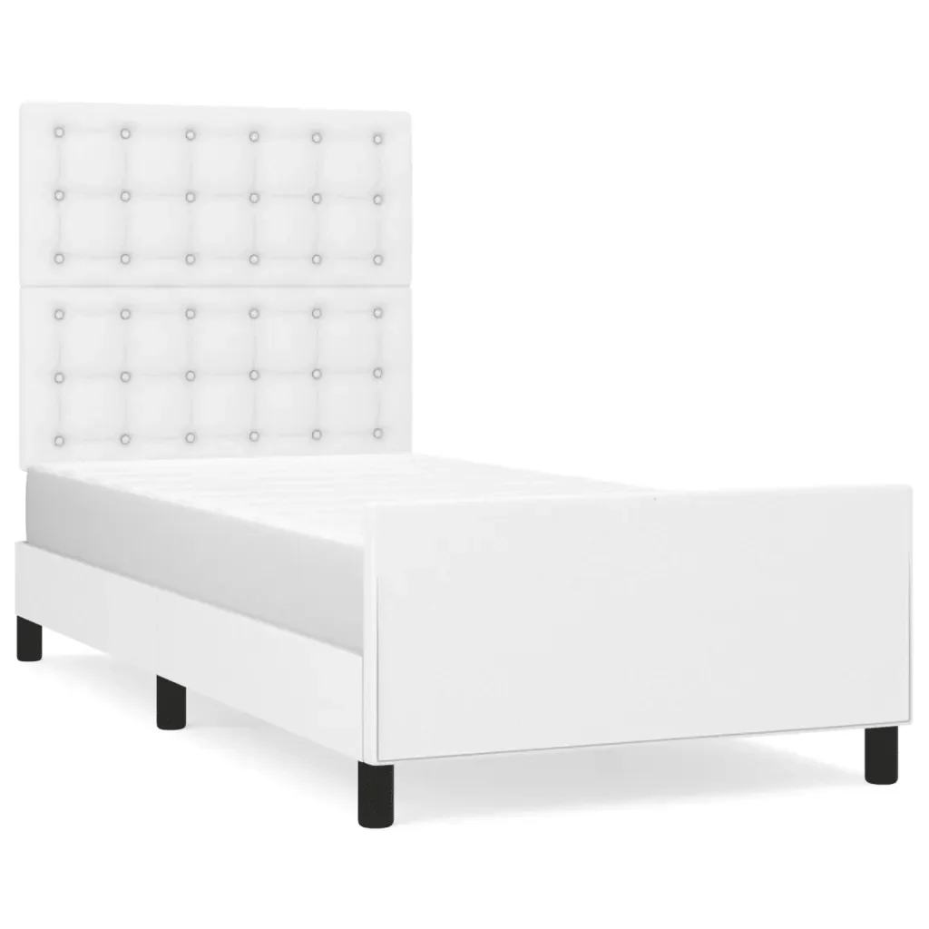 Letto singolo | Letto per adulti | Giroletto con Testiera Bianco 90x190 cm in Similpelle