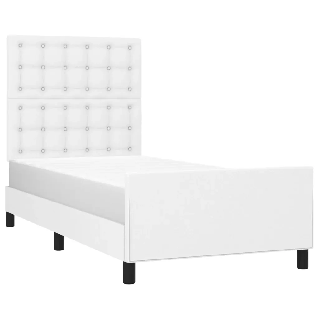 Letto singolo | Letto per adulti | Giroletto con Testiera Bianco 90x190 cm in Similpelle - Image 3