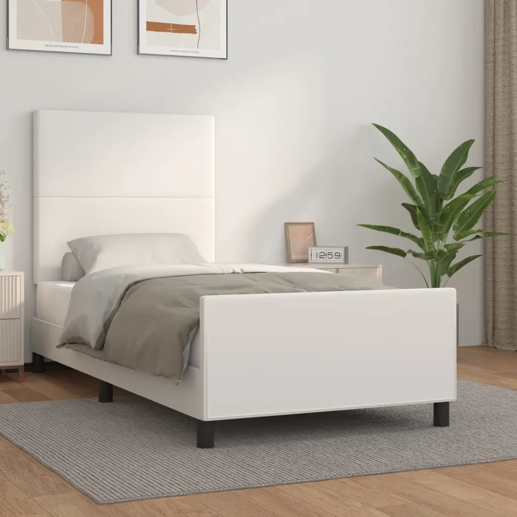 Letto singolo | Letto per adulti | Giroletto con Testiera Bianco 90x190 cm in Similpelle - Image 2