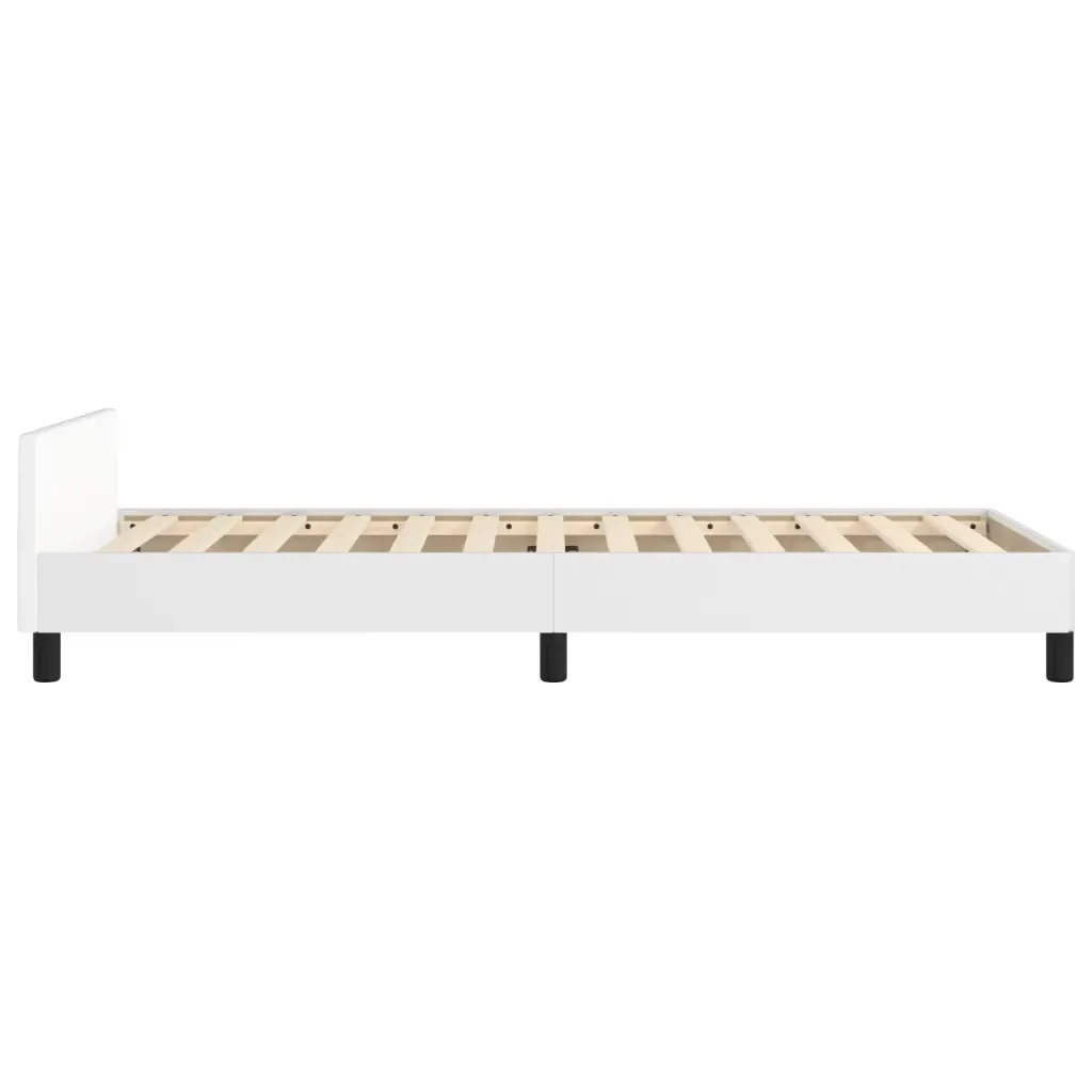 Letto singolo | Letto per adulti | Giroletto con Testiera Bianco 90x190 cm in Similpelle - Image 7