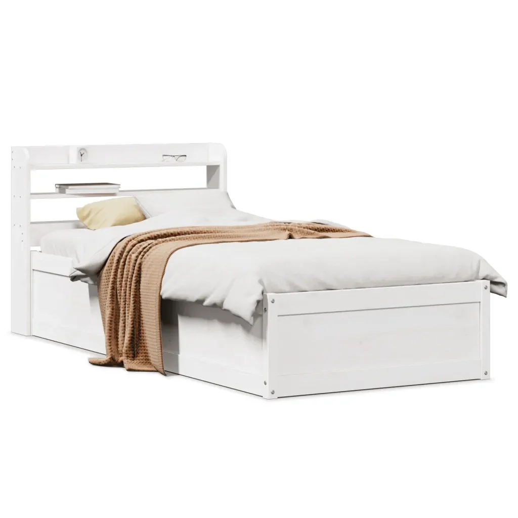 Letto singolo | Letto per adulti | Giroletto con Testiera Bianco 90x190 cm Legno Massello di Pino - Image 2