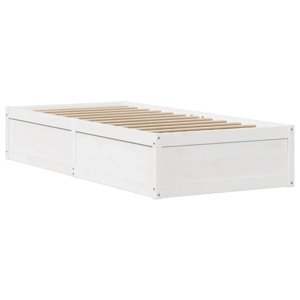 Letto singolo | Letto per adulti | Giroletto con Testiera Bianco 90x190 cm Legno Massello di Pino - Image 5