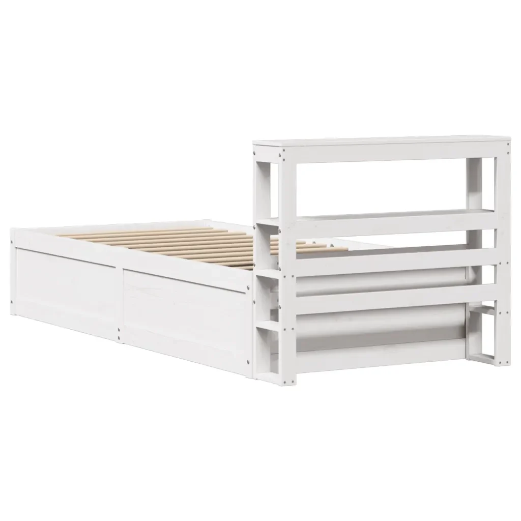 Letto singolo | Letto per adulti | Giroletto con Testiera Bianco 90x190 cm Legno Massello di Pino - Image 8