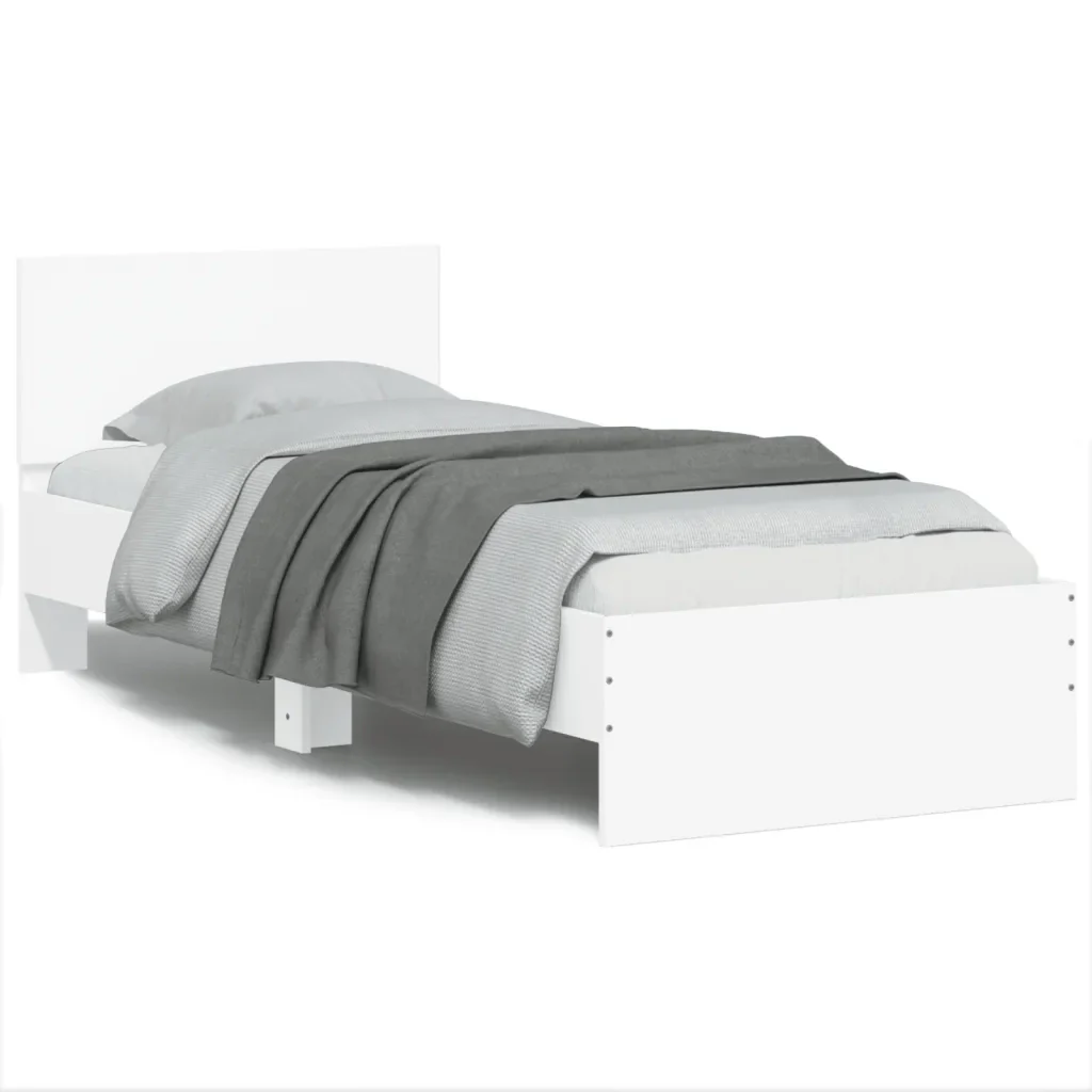 Letto singolo | Letto per adulti | Giroletto con Testiera Bianco 90x200 cm in Legno Multistrato