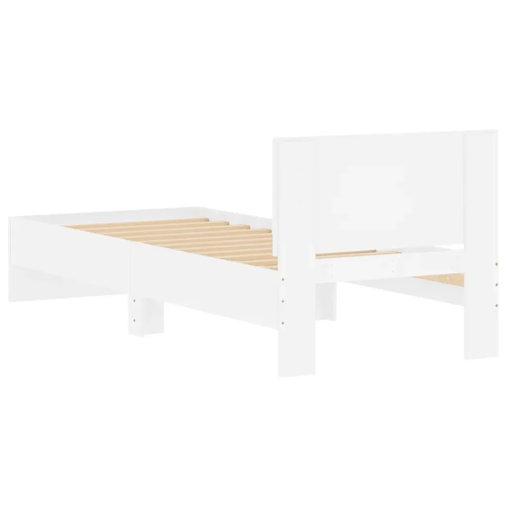 Letto singolo | Letto per adulti | Giroletto con Testiera Bianco 90x200 cm in Legno Multistrato - Image 7