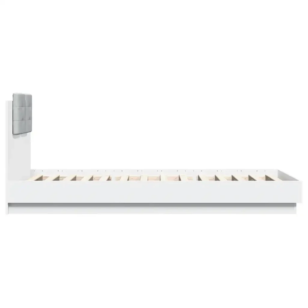 Letto singolo | Letto per adulti | Giroletto con Testiera Bianco 90x200 cm in Legno Multistrato - Image 5