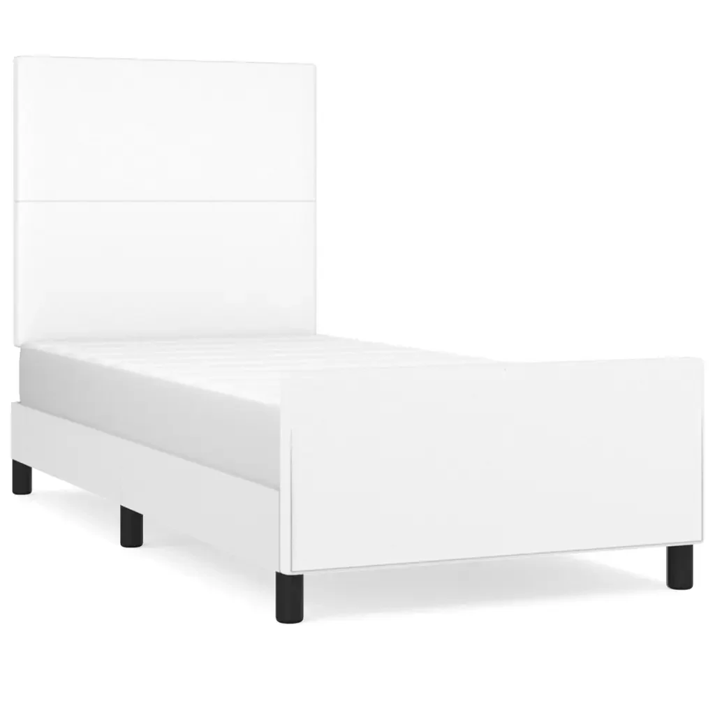 Letto singolo | Letto per adulti | Giroletto con Testiera Bianco 90x200 cm in Similpelle