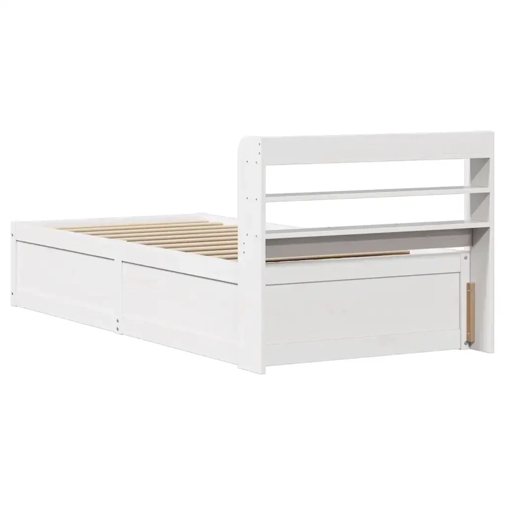 Letto singolo | Letto per adulti | Giroletto con Testiera Bianco 90x200 cm Legno Massello di Pino - Image 8