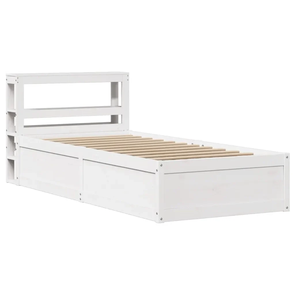 Letto singolo | Letto per adulti | Giroletto con Testiera Bianco 90x200 cm Legno Massello di Pino