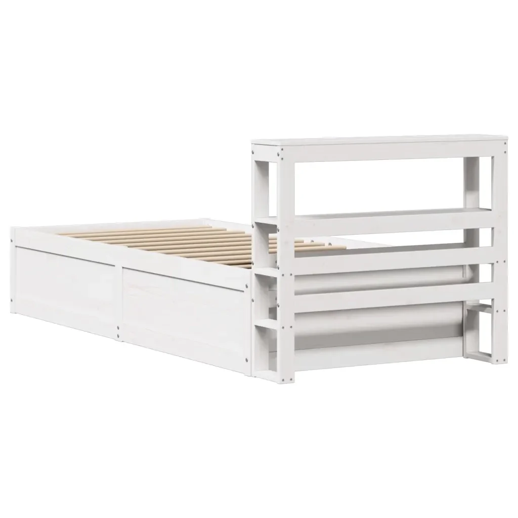 Letto singolo | Letto per adulti | Giroletto con Testiera Bianco 90x200 cm Legno Massello di Pino - Image 8