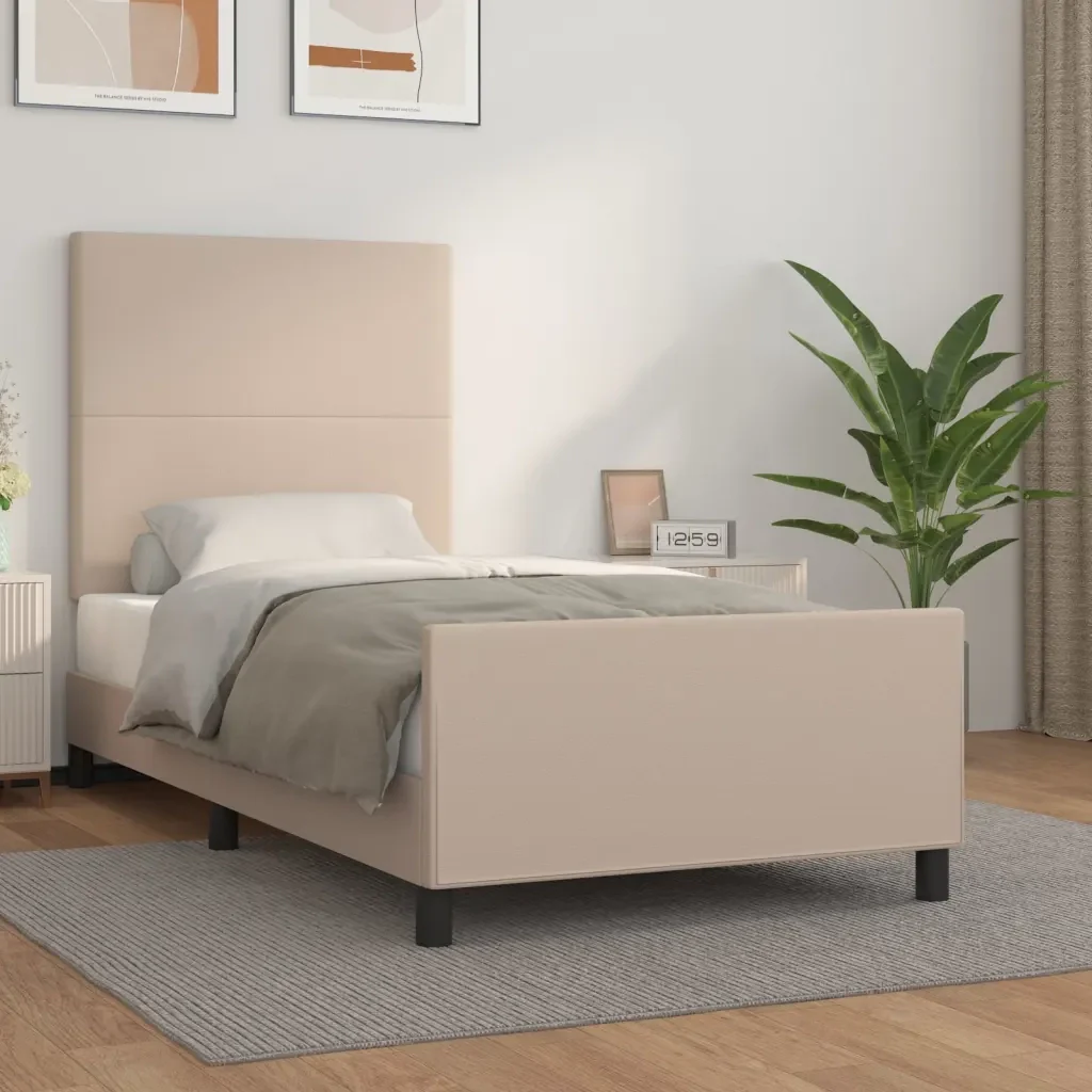 Letto singolo | Letto per adulti | Giroletto con Testiera Cappuccino 100x200 cm in Similpelle - Image 2