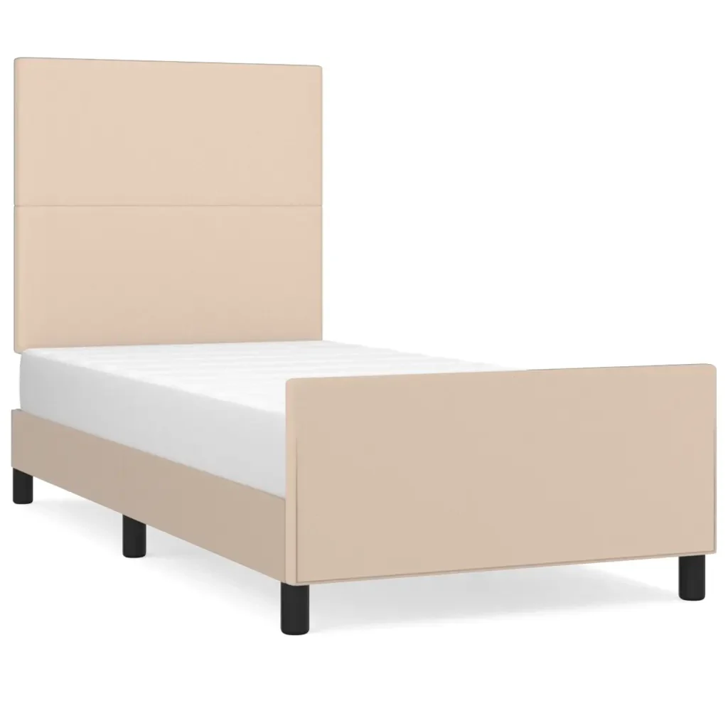 Letto singolo | Letto per adulti | Giroletto con Testiera Cappuccino 90x200 cm in Similpelle