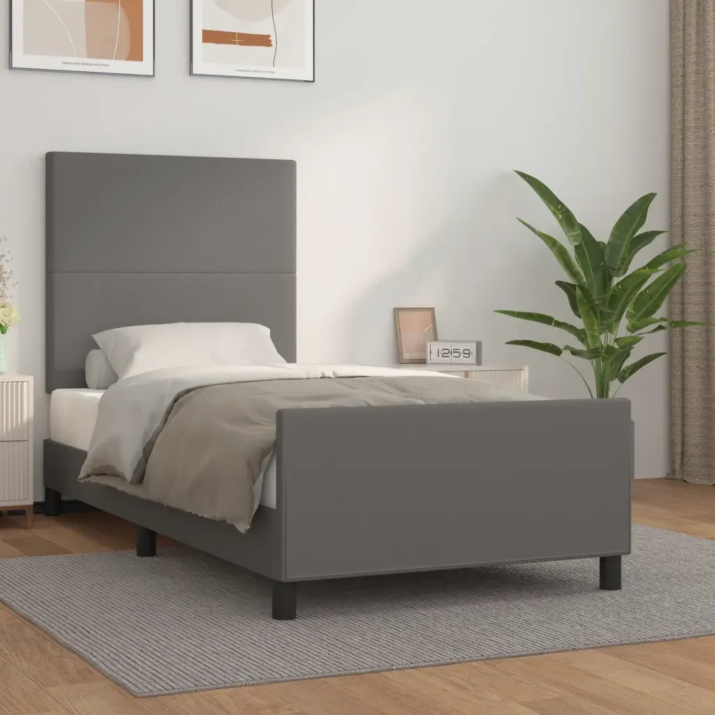 Letto singolo | Letto per adulti | Giroletto con Testiera Crema 100x200 cm in Similpelle - Image 2
