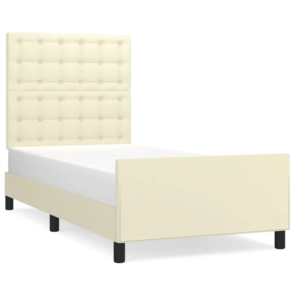 Letto singolo | Letto per adulti | Giroletto con Testiera Crema 100x200 cm in Similpelle