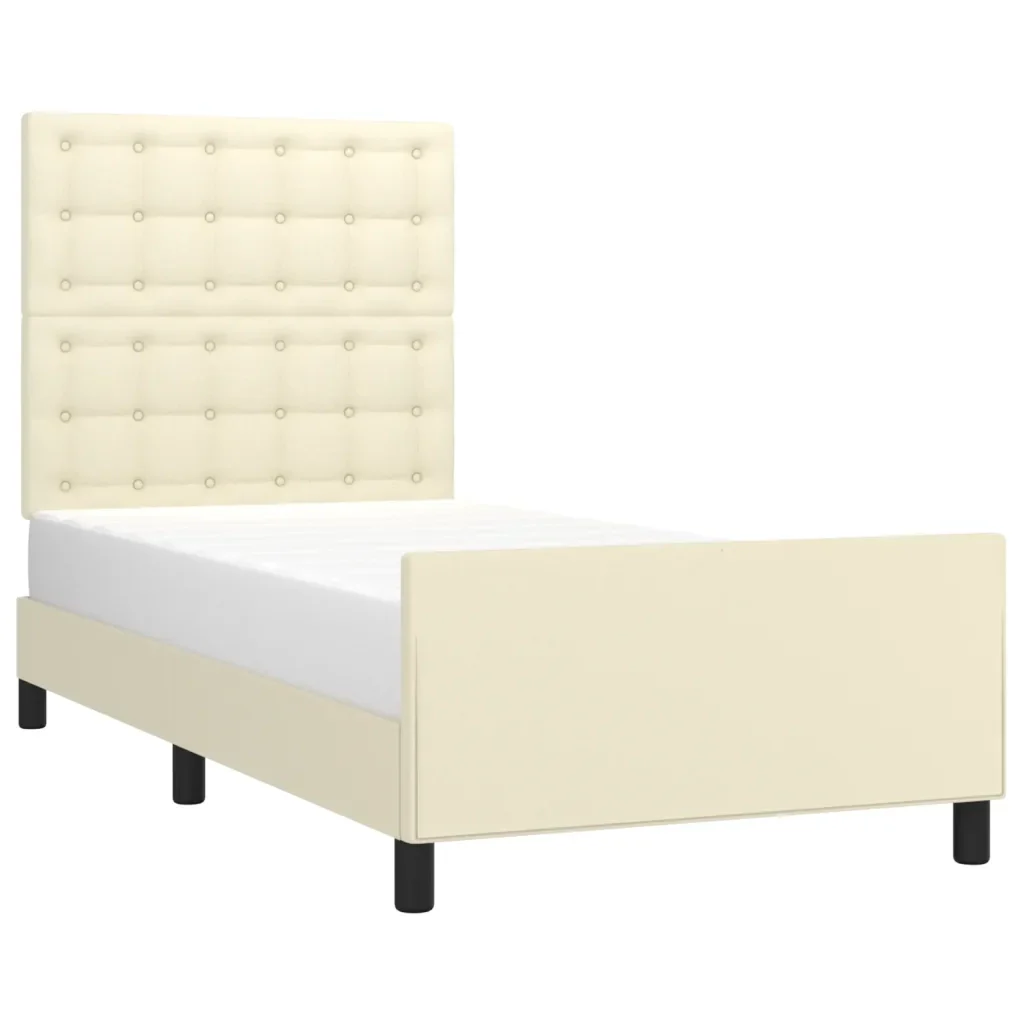 Letto singolo | Letto per adulti | Giroletto con Testiera Crema 100x200 cm in Similpelle - Image 3