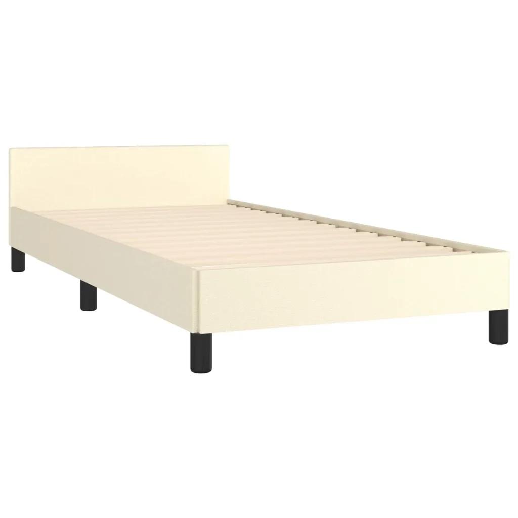 Letto singolo | Letto per adulti | Giroletto con Testiera Crema 100x200 cm in Similpelle - Image 5