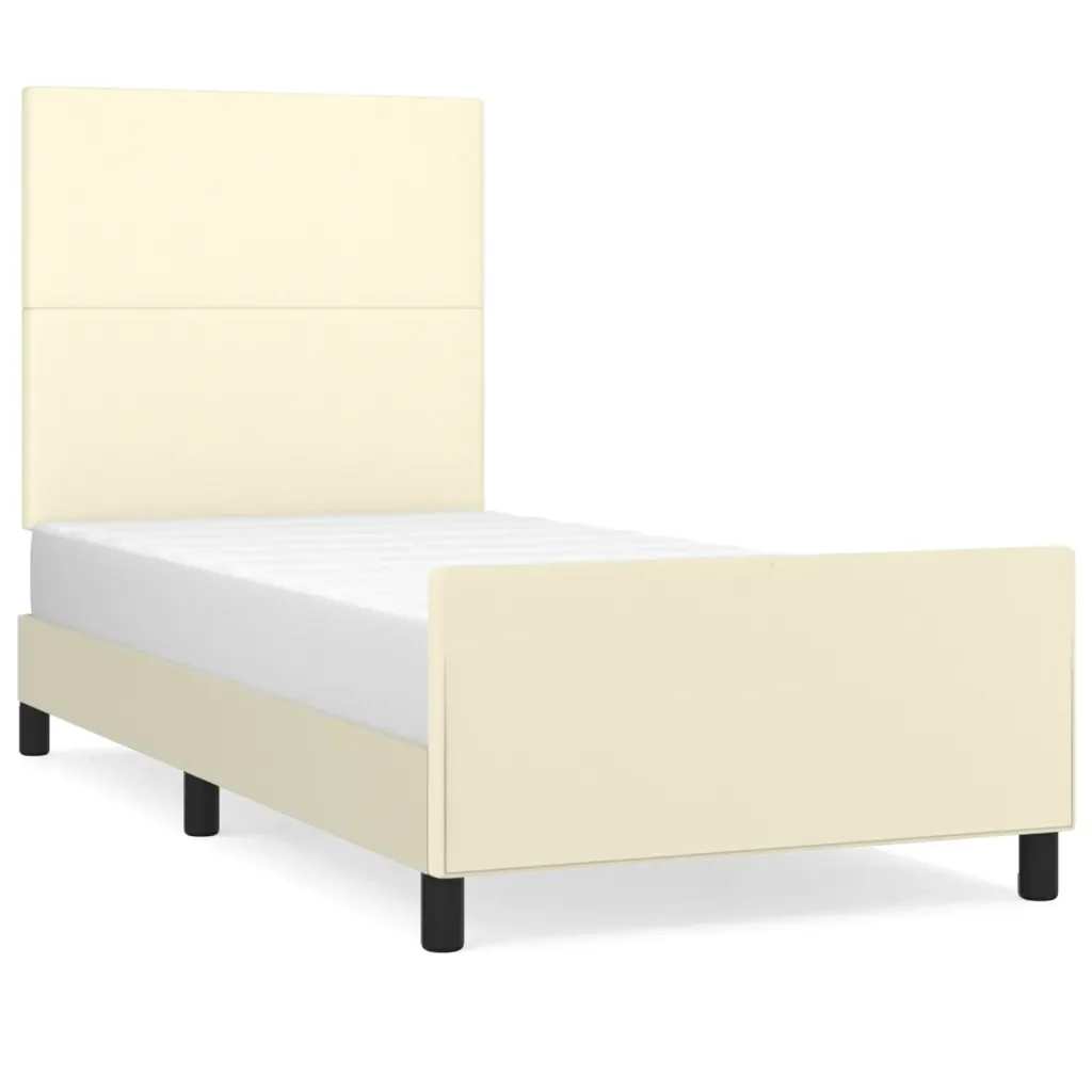 Letto singolo | Letto per adulti | Giroletto con Testiera Crema 80x200 cm in Similpelle