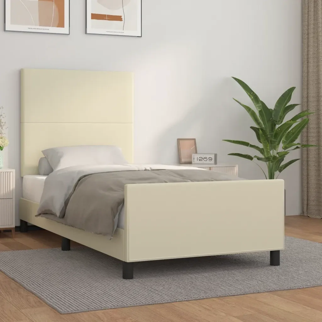 Letto singolo | Letto per adulti | Giroletto con Testiera Crema 80x200 cm in Similpelle - Image 2