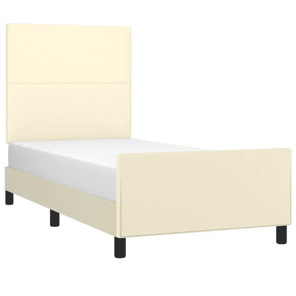 Letto singolo | Letto per adulti | Giroletto con Testiera Crema 80x200 cm in Similpelle - Image 4
