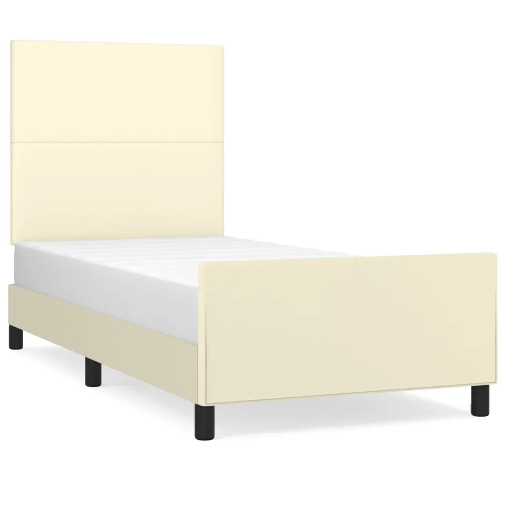Letto singolo | Letto per adulti | Giroletto con Testiera Crema 90x190 cm in Similpelle