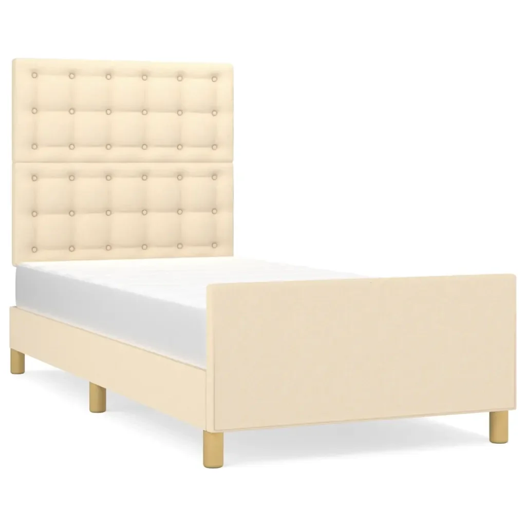 Letto singolo | Letto per adulti | Giroletto con Testiera Crema 90x190 cm in Tessuto