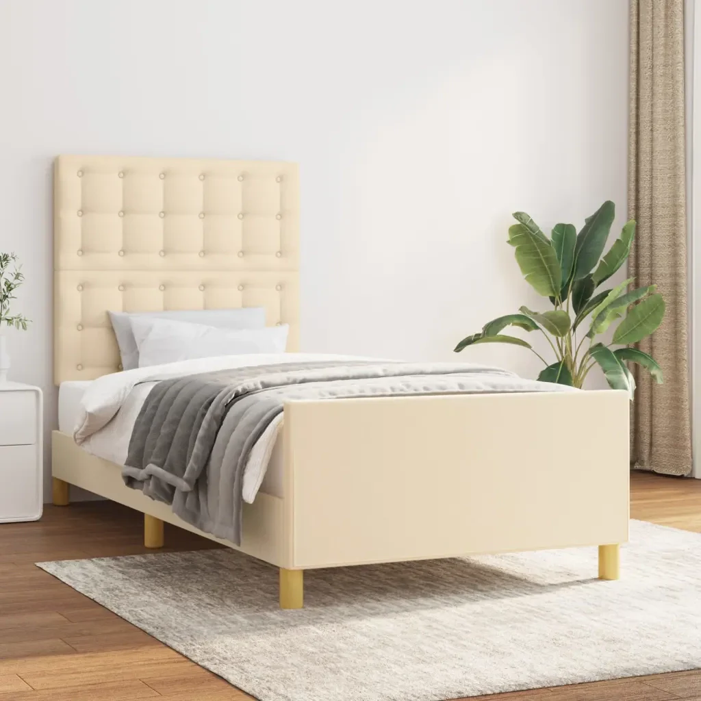 Letto singolo | Letto per adulti | Giroletto con Testiera Crema 90x190 cm in Tessuto - Image 2