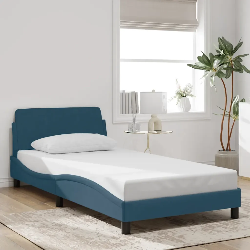 Letto singolo | Letto per adulti | Giroletto con Testiera Dover Blu 100x200 cm in Velluto - Image 2