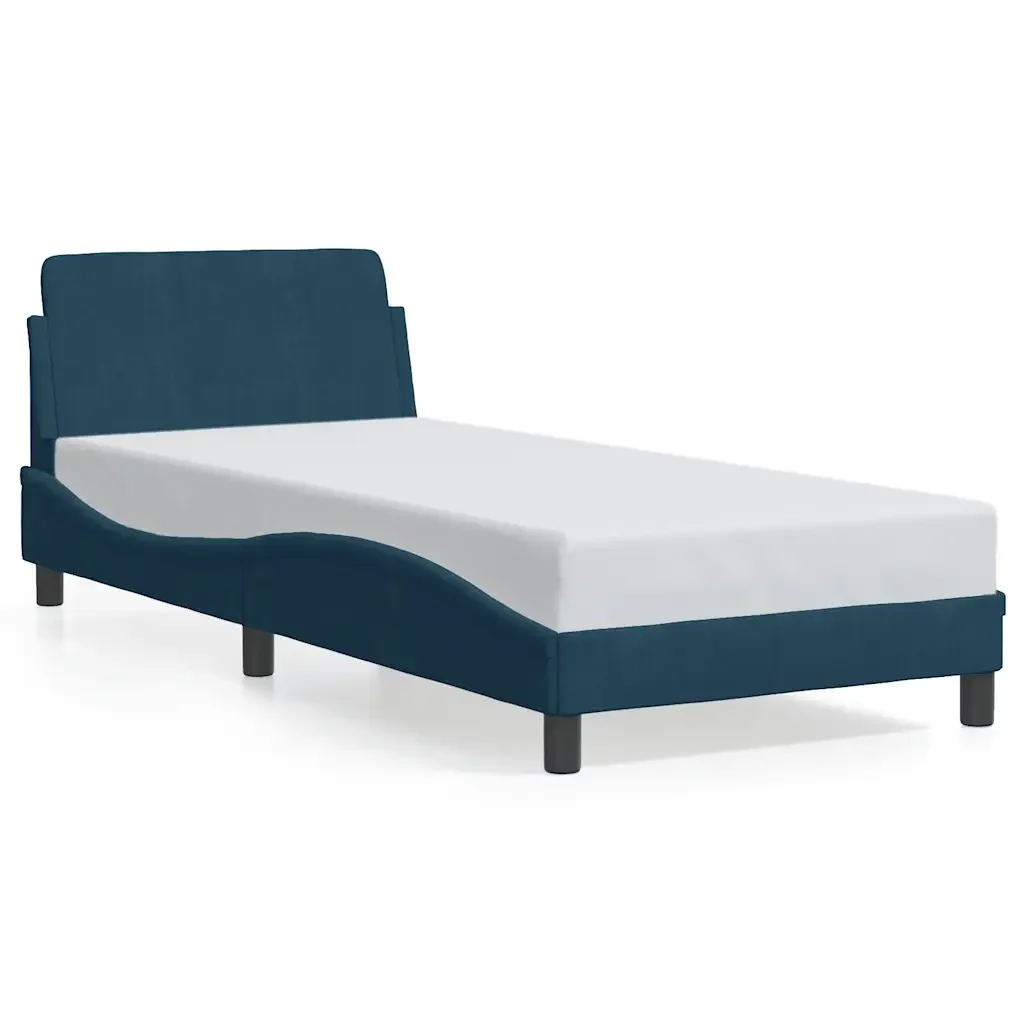 Letto singolo | Letto per adulti | Giroletto con Testiera Dover Blu 80x200 cm in Velluto