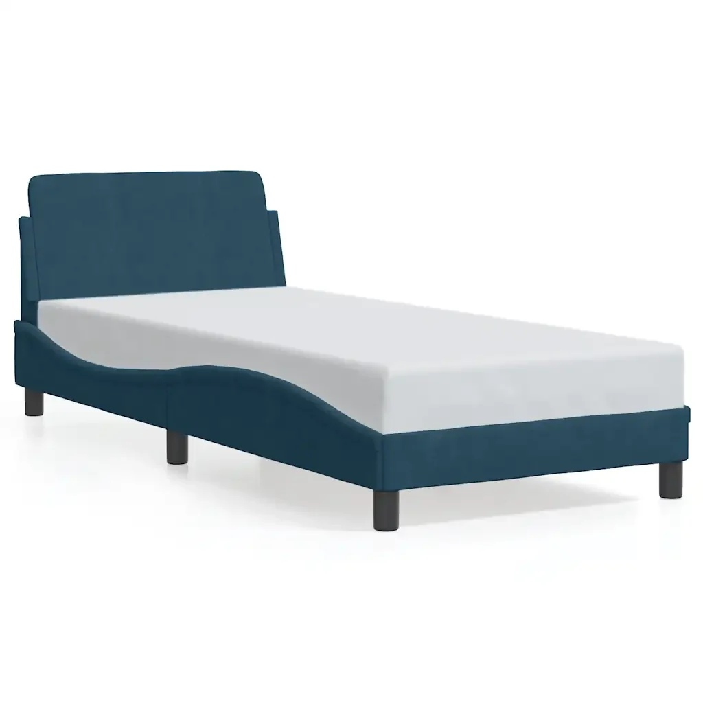 Letto singolo | Letto per adulti | Giroletto con Testiera Dover Blu 90x190 cm in Velluto