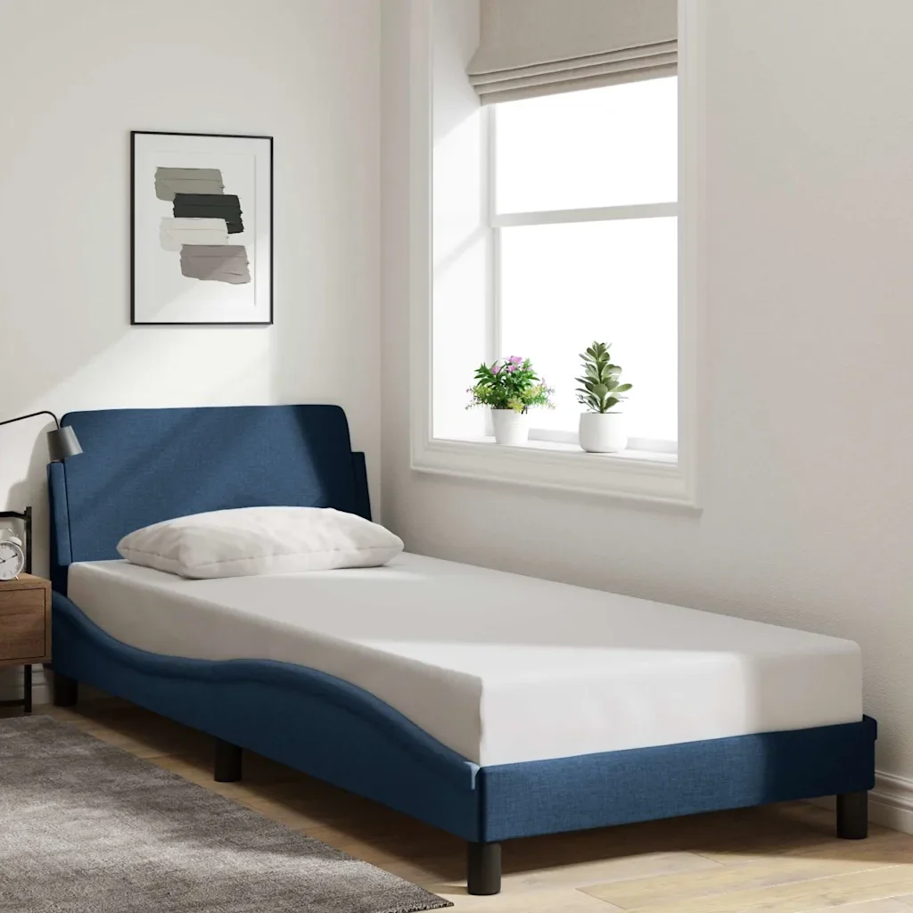 Letto singolo | Letto per adulti | Giroletto con Testiera Dover Blu 90x190 cm Tessuto - Image 2
