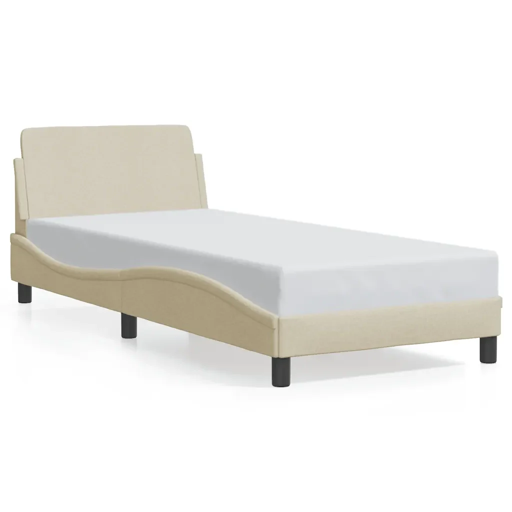 Letto singolo | Letto per adulti | Giroletto con Testiera Dover Crema 80x200 cm Tessuto