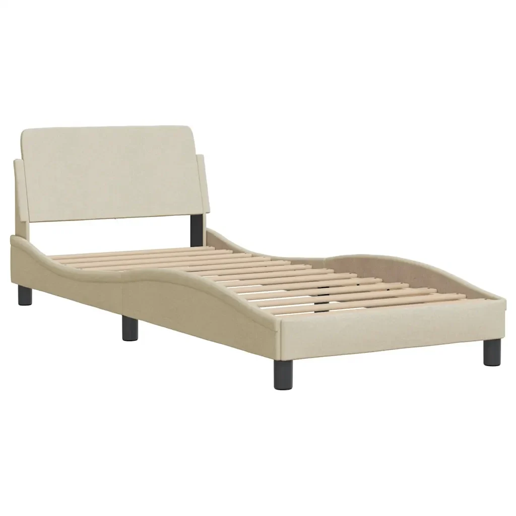 Letto singolo | Letto per adulti | Giroletto con Testiera Dover Crema 90x200 cm Tessuto - Image 3