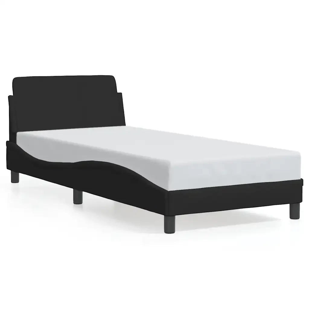 Letto singolo | Letto per adulti | Giroletto con Testiera Dover Nero 80x200 cm Tessuto