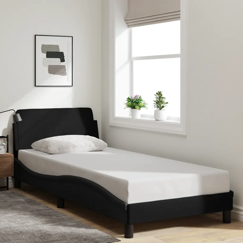 Letto singolo | Letto per adulti | Giroletto con Testiera Dover Nero 80x200 cm Tessuto - Image 2